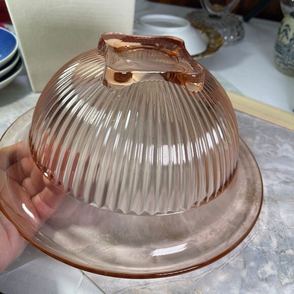Vintage Hazel Atlas pink depression glass “Rest-Well” mixing bowl ribbed heavy b - Picture 3 of 6